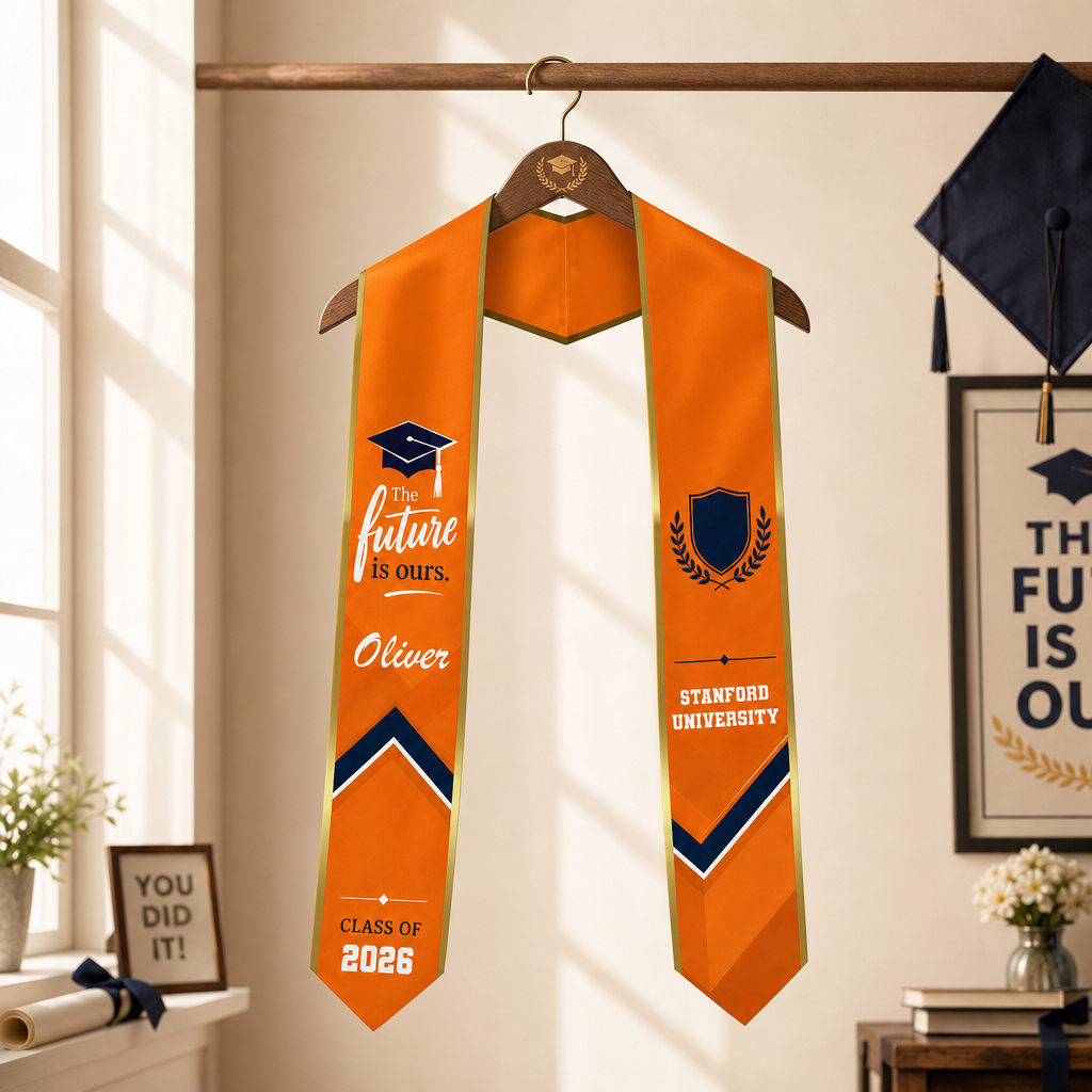 Personalized The Future Is Ours Orange Graduation Stole – Custom Photo and Name
