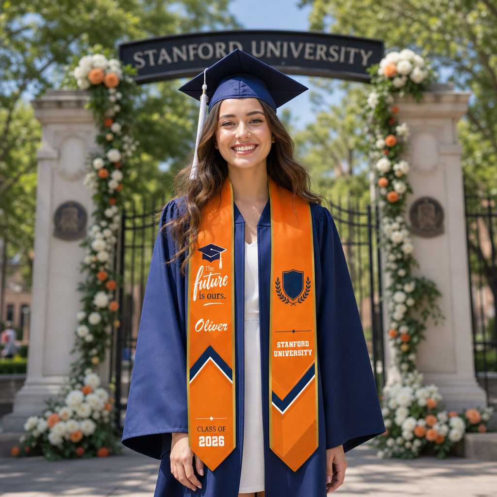Personalized The Future Is Ours Orange Graduation Stole – Custom Photo and Name