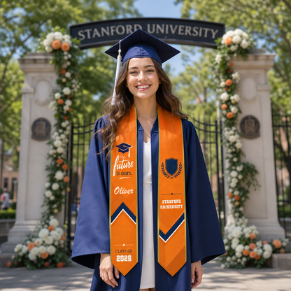 Personalized The Future Is Ours Orange Graduation Stole – Custom Photo and Name