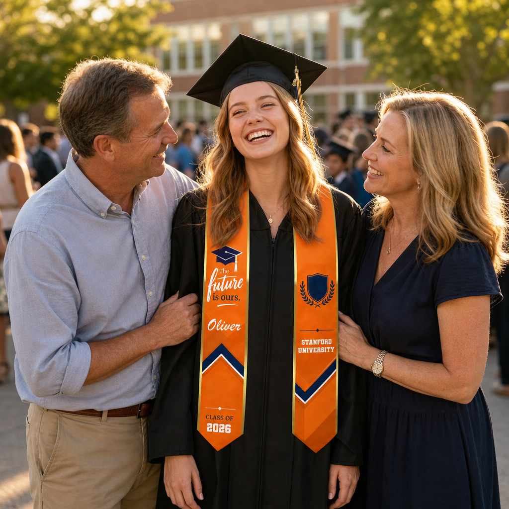 Personalized The Future Is Ours Orange Graduation Stole – Custom Photo and Name