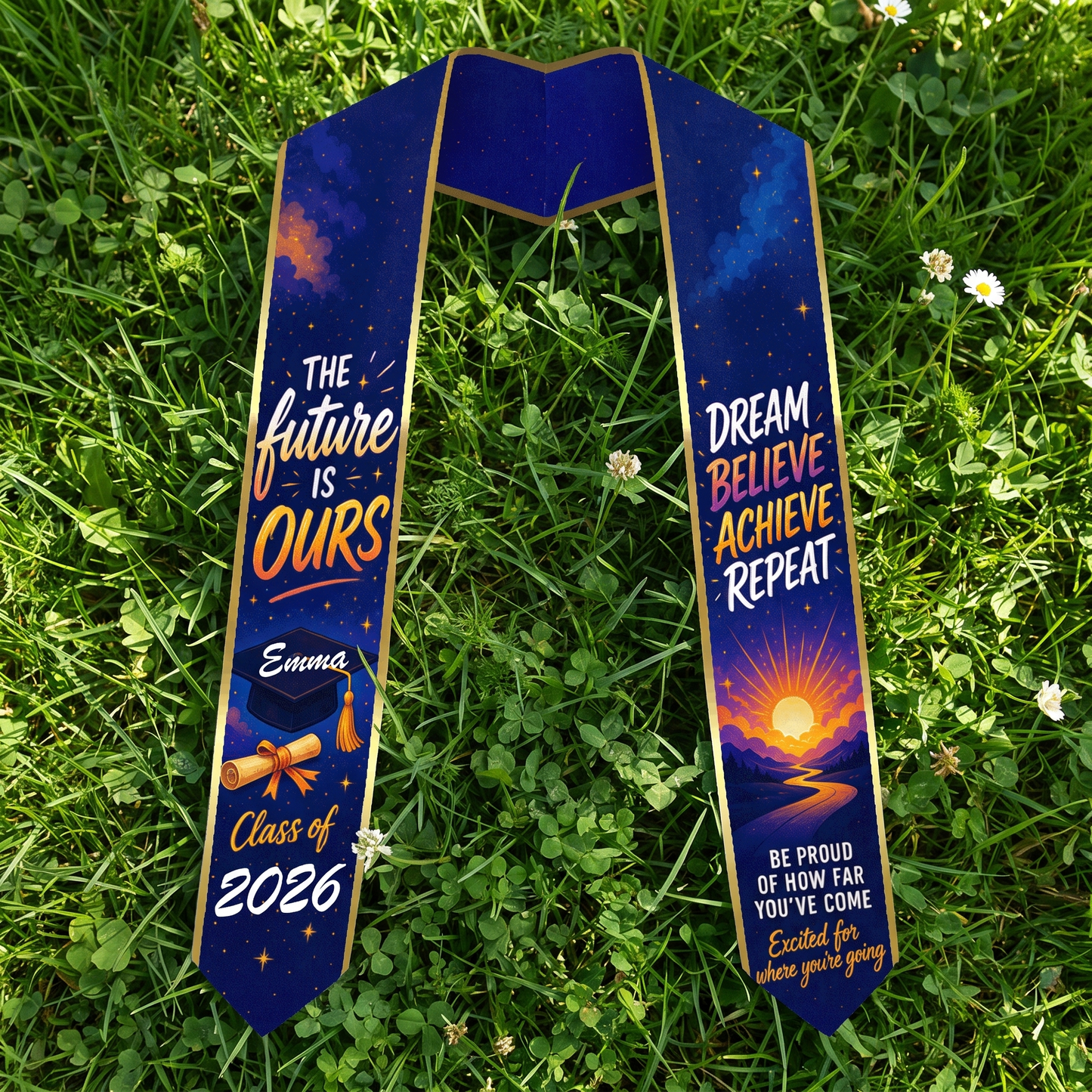 Personalized The Future Is Ours Be Proud of How Far You've Come Graduation Stole – Custom Name