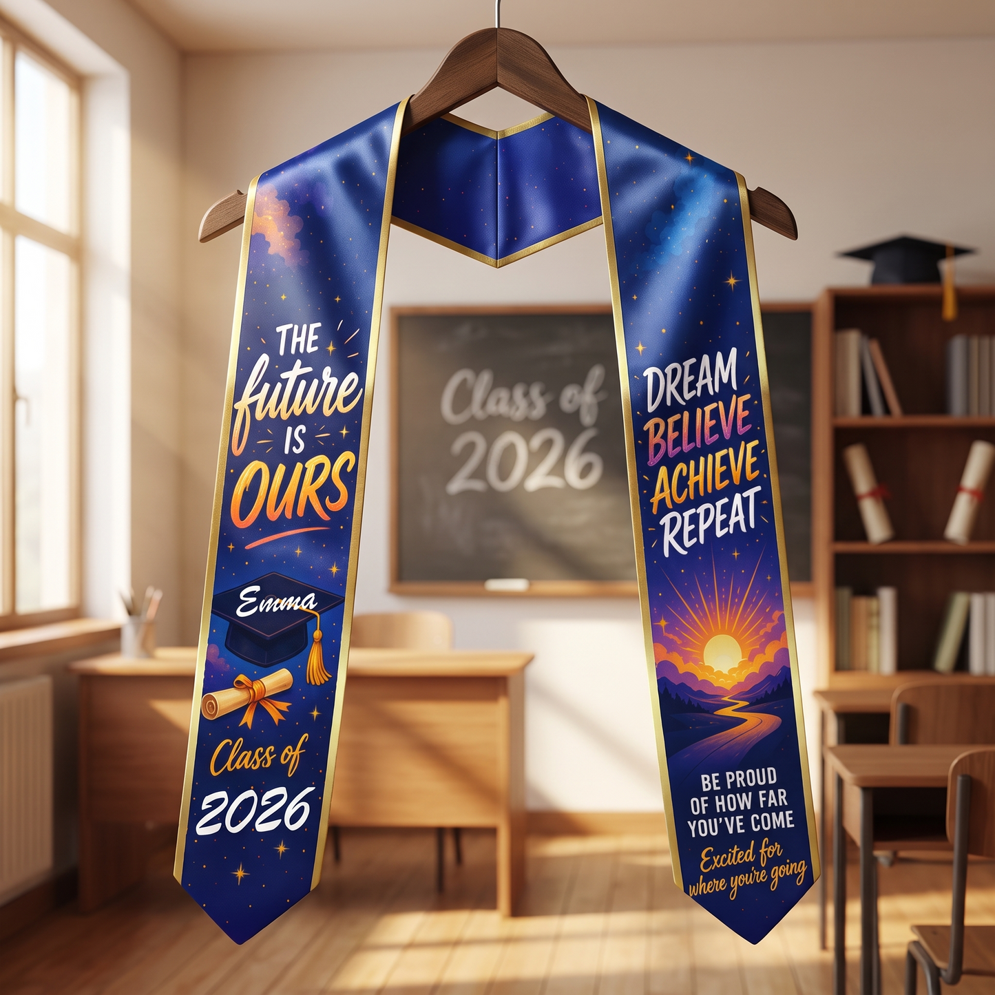 Personalized The Future Is Ours Be Proud of How Far You've Come Graduation Stole – Custom Name
