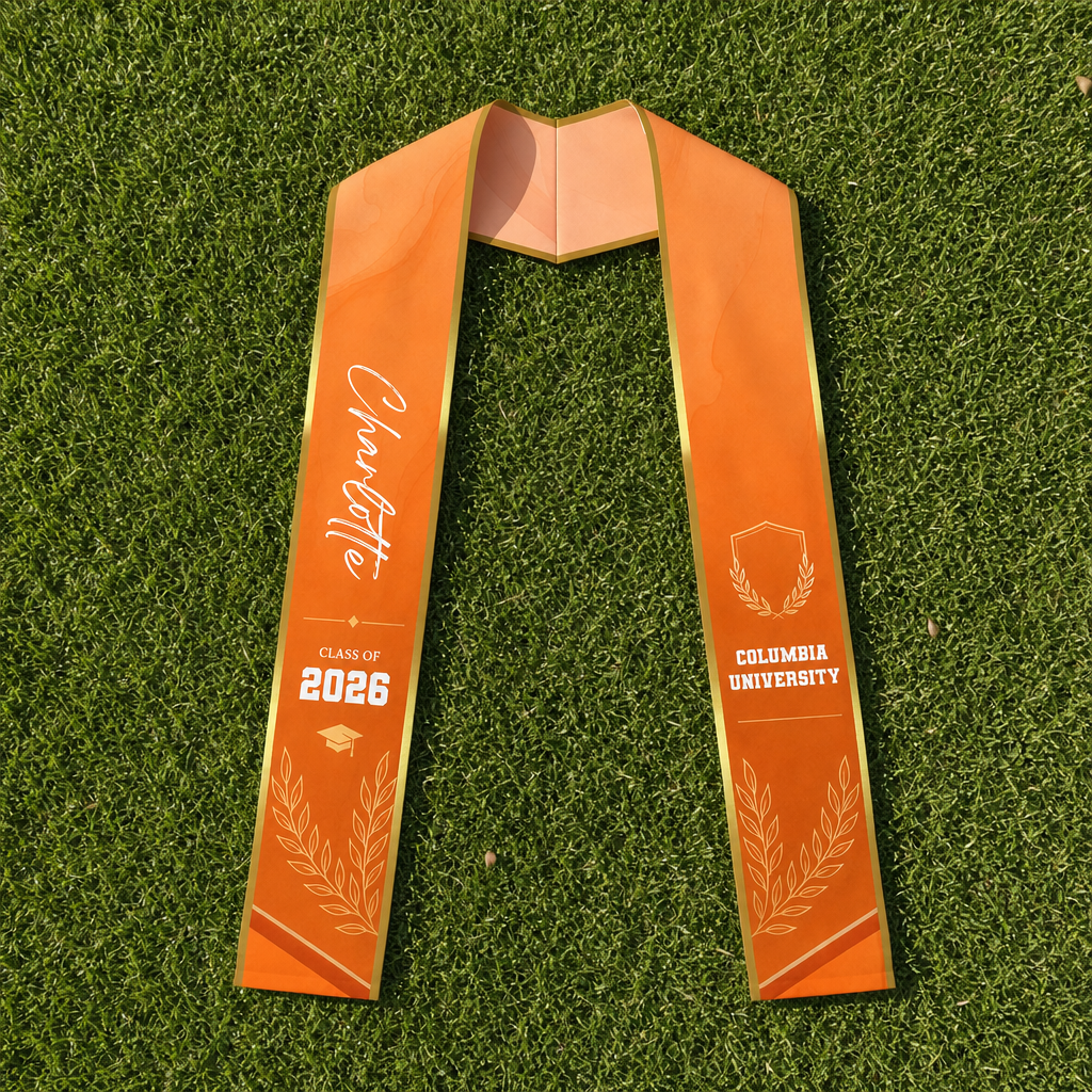 Personalized Orange Graduation Stole with Graduation Cap – Custom Name