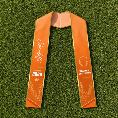 Personalized Orange Graduation Stole with Graduation Cap – Custom Name