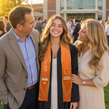 Personalized Orange Graduation Stole with Graduation Cap – Custom Name