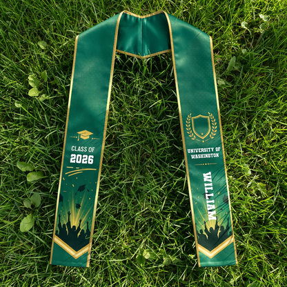 Personalized Green Graduation Stole with Graduation Cap – Custom Name