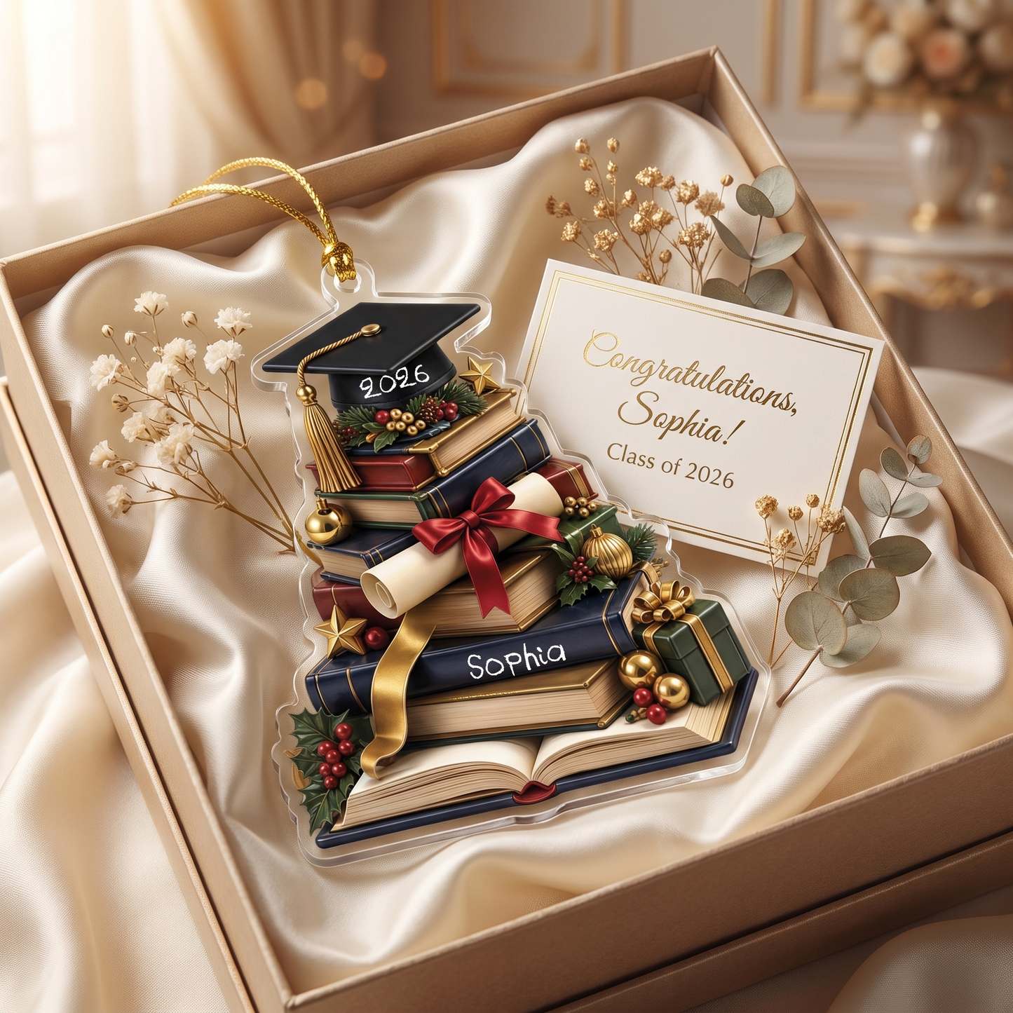 Graduation Book Tree and Cap Acrylic Ornament – Graduation Keepsake