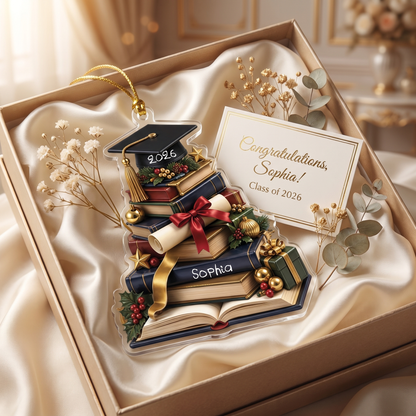 Graduation Book Tree and Cap Acrylic Ornament – Graduation Keepsake