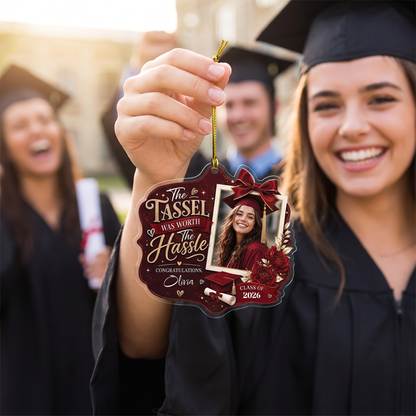 Personalized The Tassel Was Worth the Hassle Red Graduation Acrylic Ornament – Graduation Keepsake