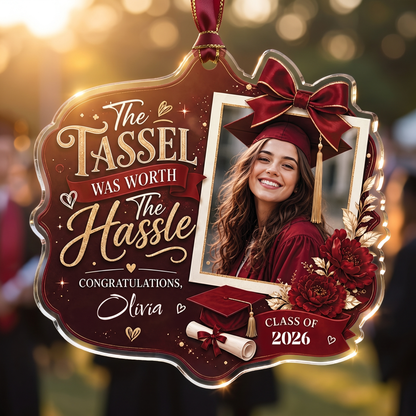 Personalized The Tassel Was Worth the Hassle Red Graduation Acrylic Ornament – Graduation Keepsake