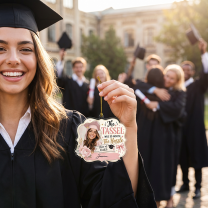 Personalized The Tassel Was So Worth the Hassle Pink Graduation Photo Acrylic Ornament – Custom Photo