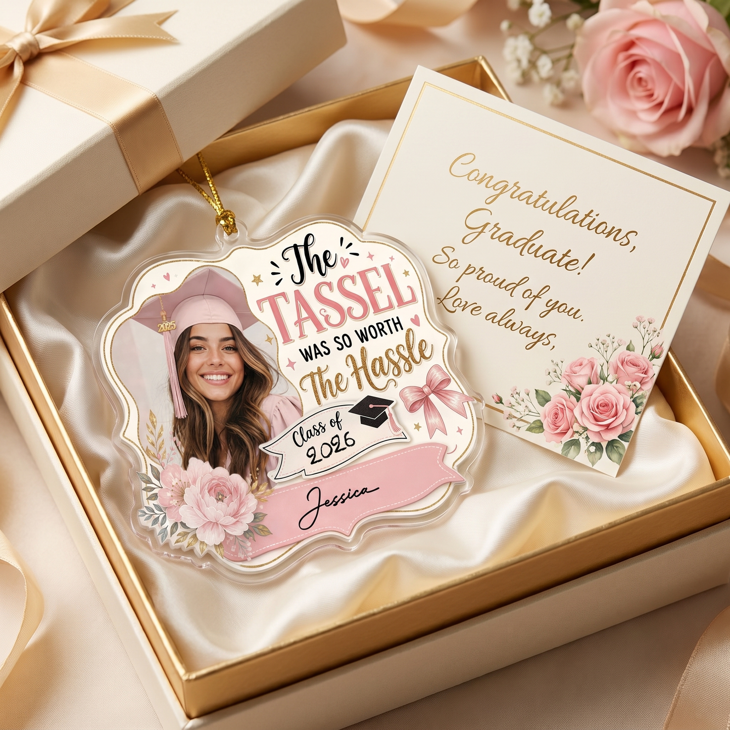 Personalized The Tassel Was So Worth the Hassle Pink Graduation Photo Acrylic Ornament – Custom Photo