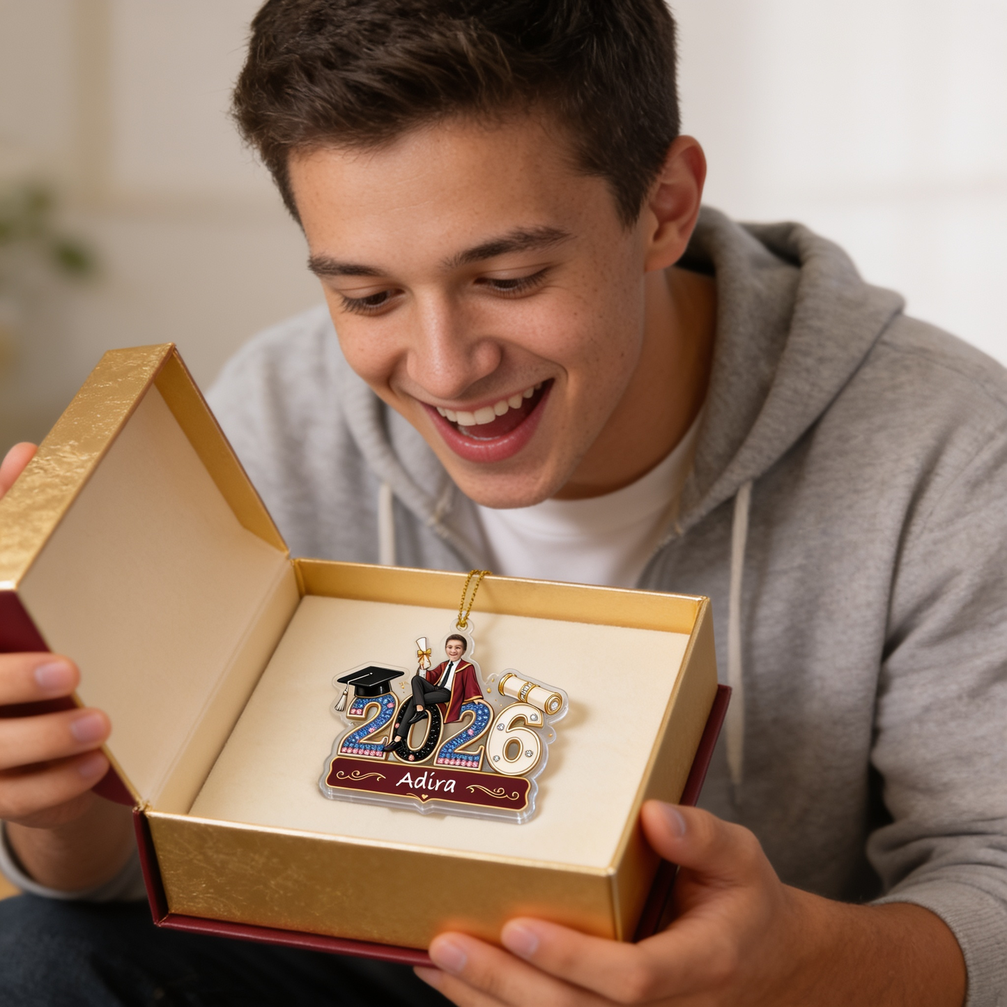 Personalized Class of 2026 Boy Photo Acrylic Ornament – Custom Graduation Keepsake