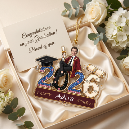 Personalized Class of 2026 Boy Photo Acrylic Ornament – Custom Graduation Keepsake