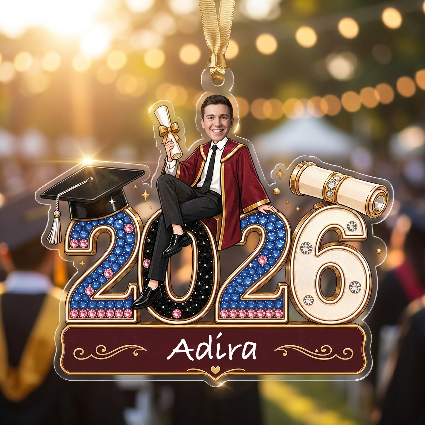 Personalized Class of 2026 Boy Photo Acrylic Ornament – Custom Graduation Keepsake