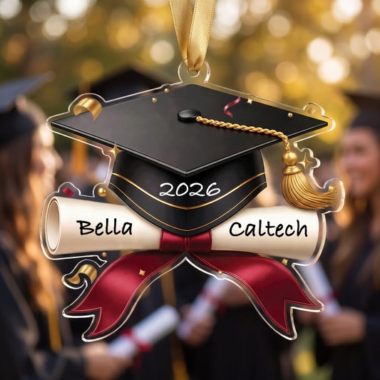 Personalized Graduation Cap and Bow Acrylic Ornament - Graduation Keepsake