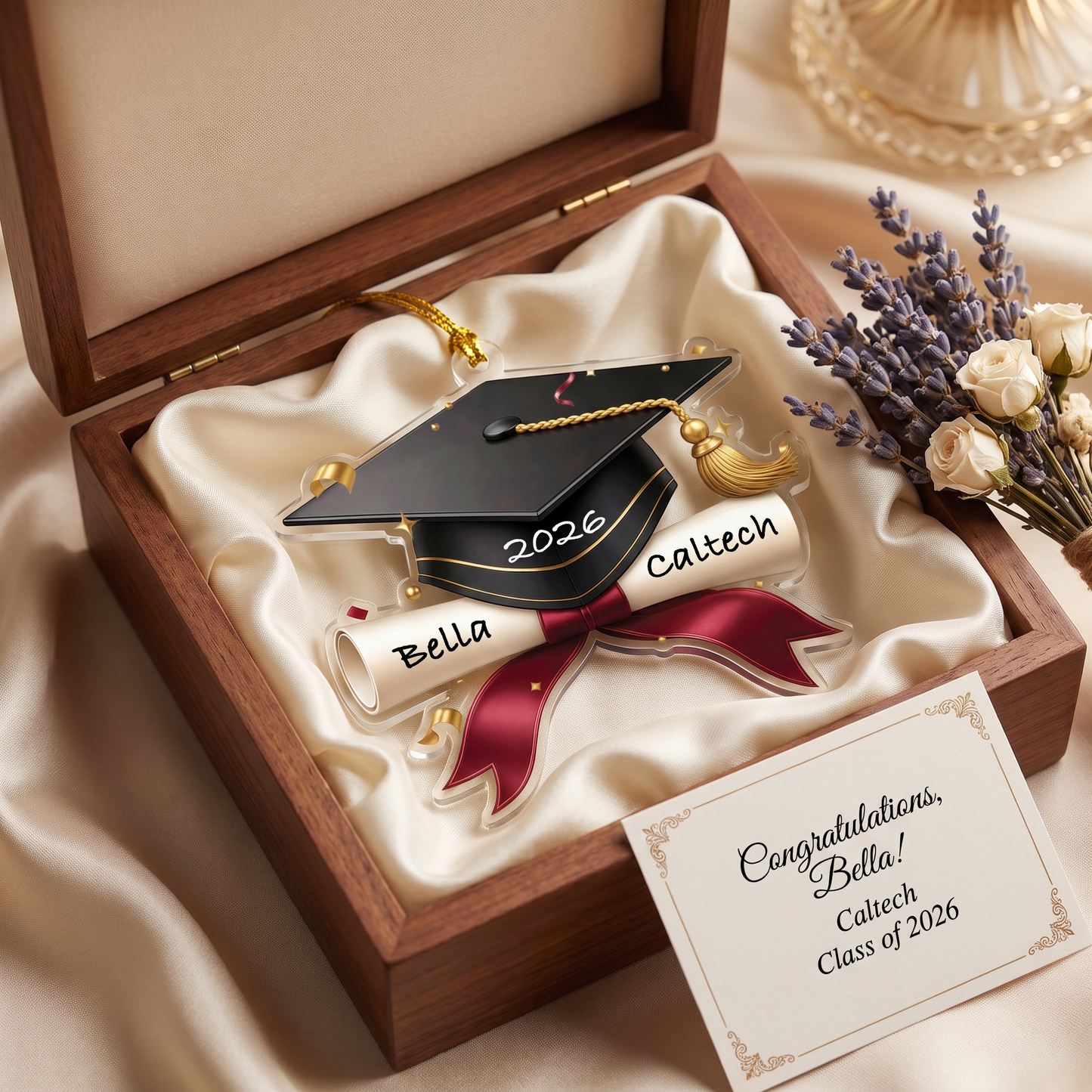 Personalized Graduation Cap and Bow Acrylic Ornament – Graduation Keepsake