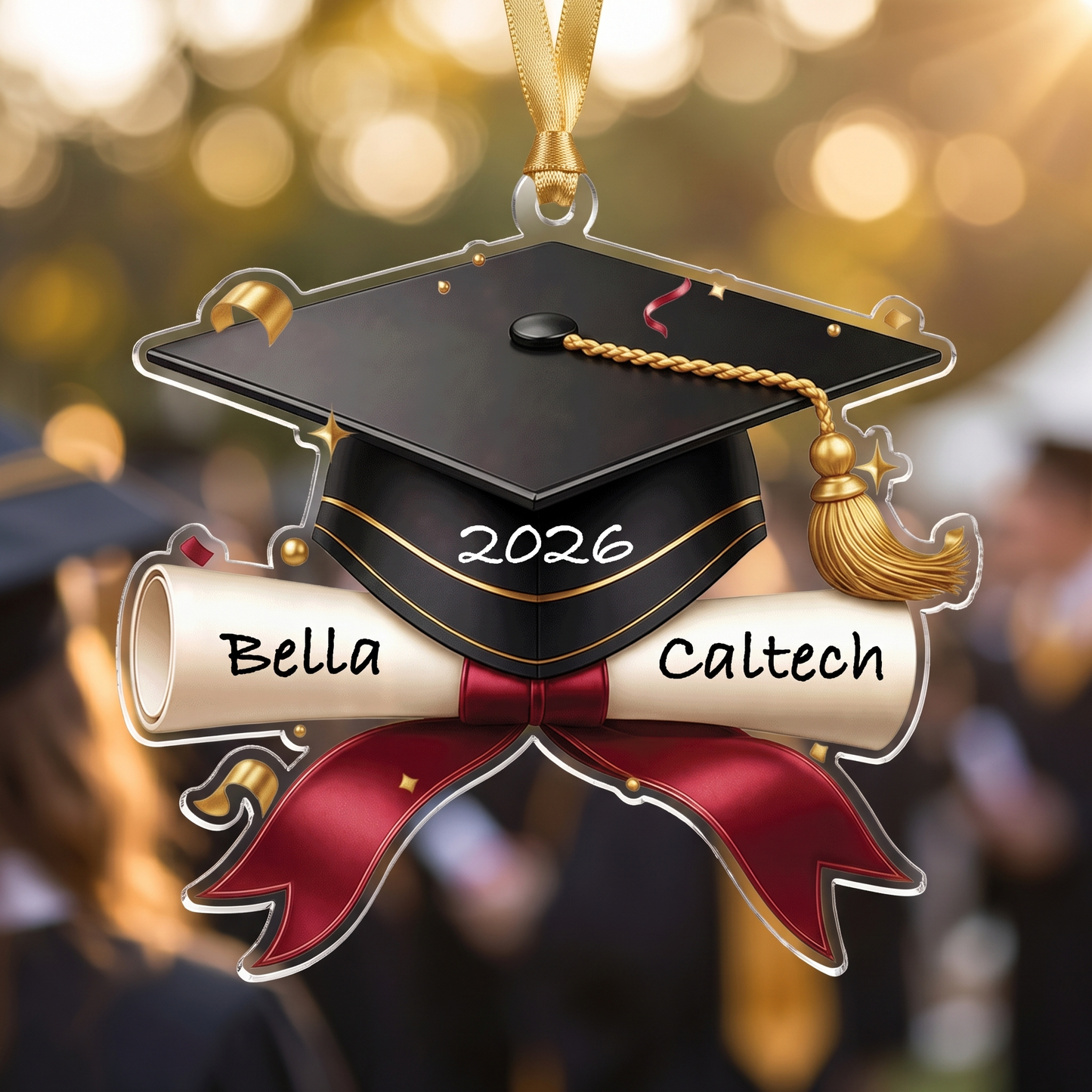 Personalized Graduation Cap and Bow Acrylic Ornament – Graduation Keepsake