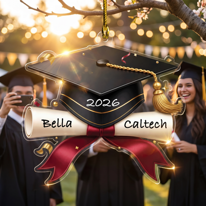 Personalized Graduation Cap and Bow Acrylic Ornament – Graduation Keepsake