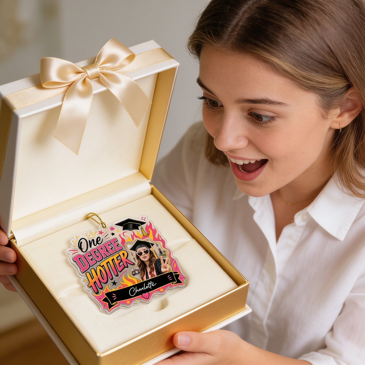 Personalized One Degree Hotter Graduation Photo Acrylic Ornament – Custom Photo