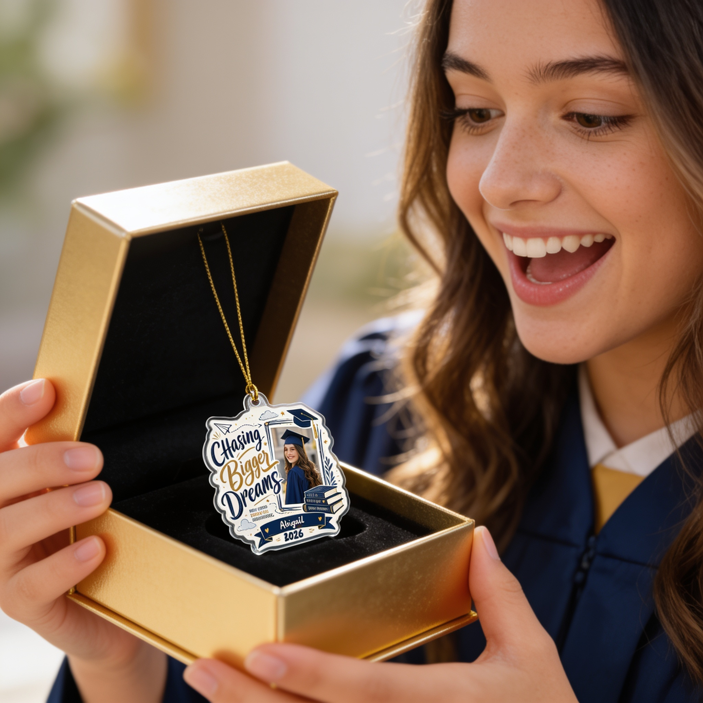 Chasing Bigger Dreams Personalized Acrylic Ornament with Photo, Custom Name Graduation Gift