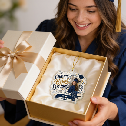 Chasing Bigger Dreams Personalized Acrylic Ornament with Photo, Custom Name Graduation Gift