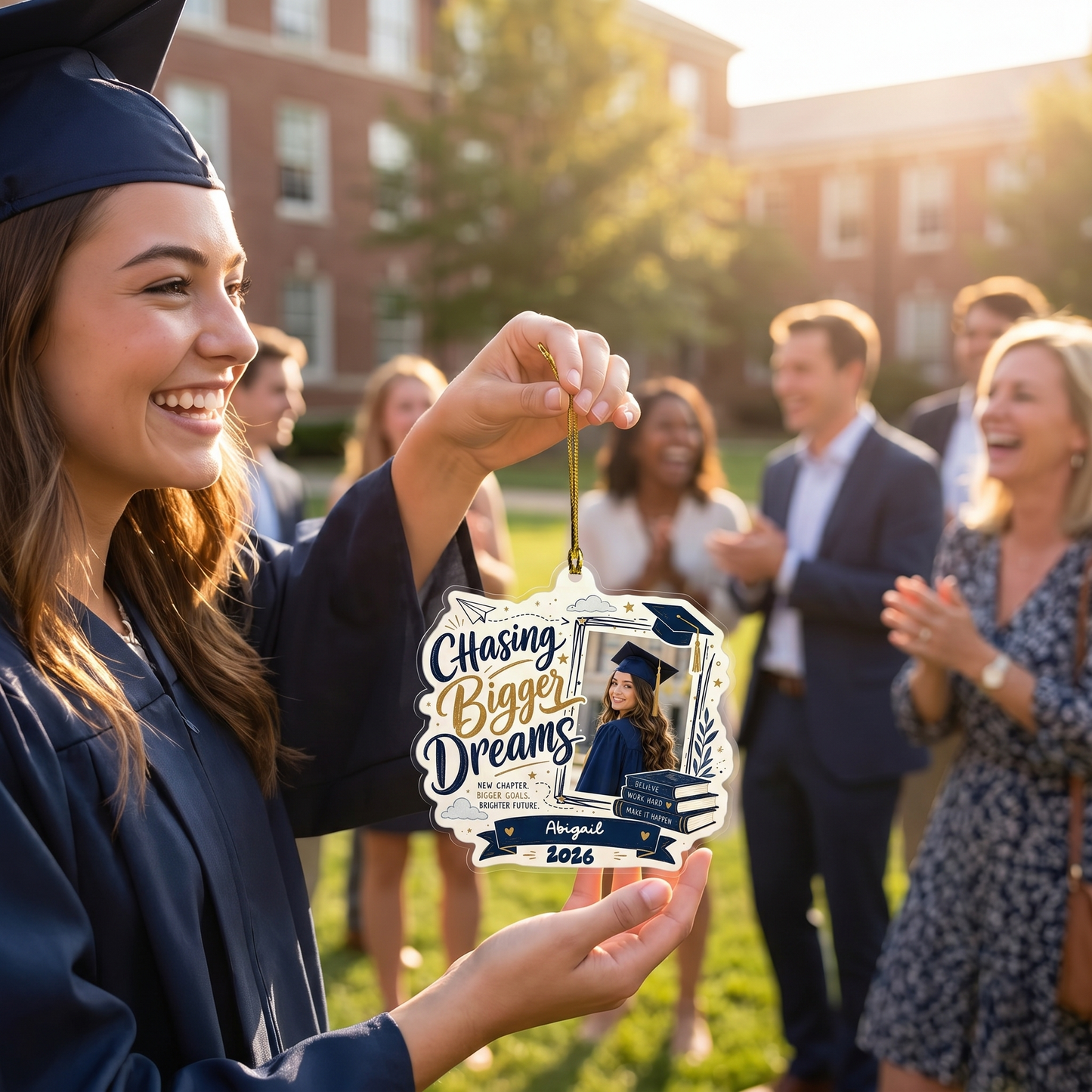 Chasing Bigger Dreams Personalized Acrylic Ornament with Photo, Custom Name Graduation Gift