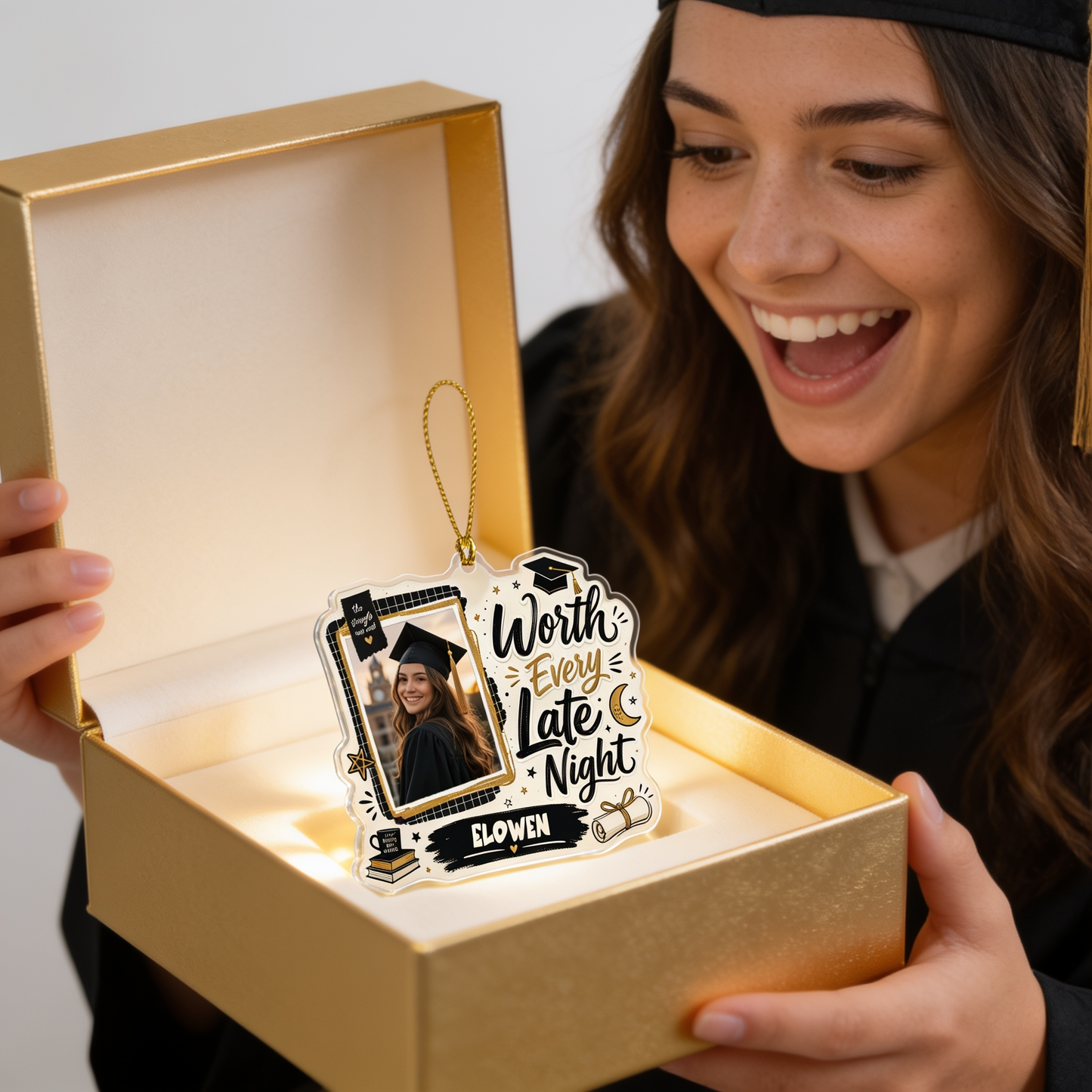 Worth Every Late Night Personalized Acrylic Ornament with Photo, Custom Name Graduation Gift