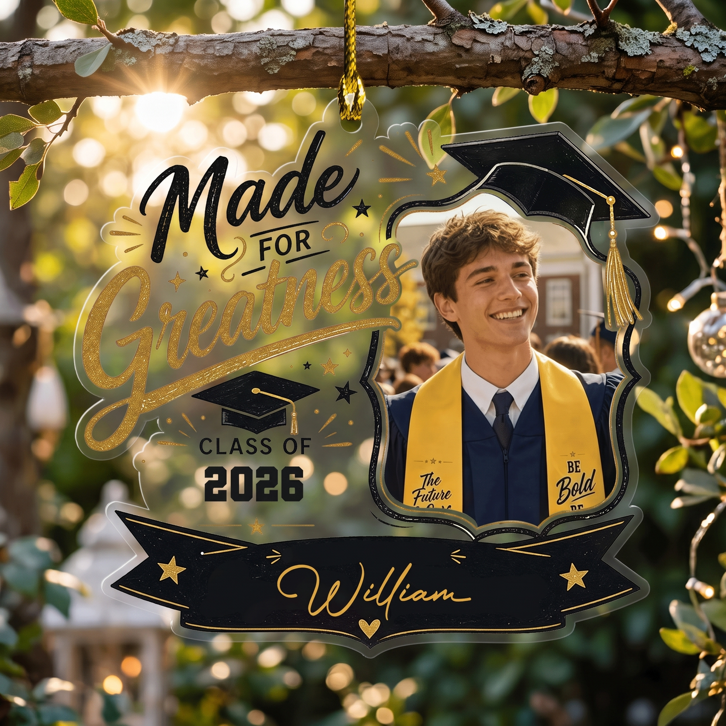 Made for Greatness Personalized Acrylic Ornament with Photo, Custom Name Graduation Gift