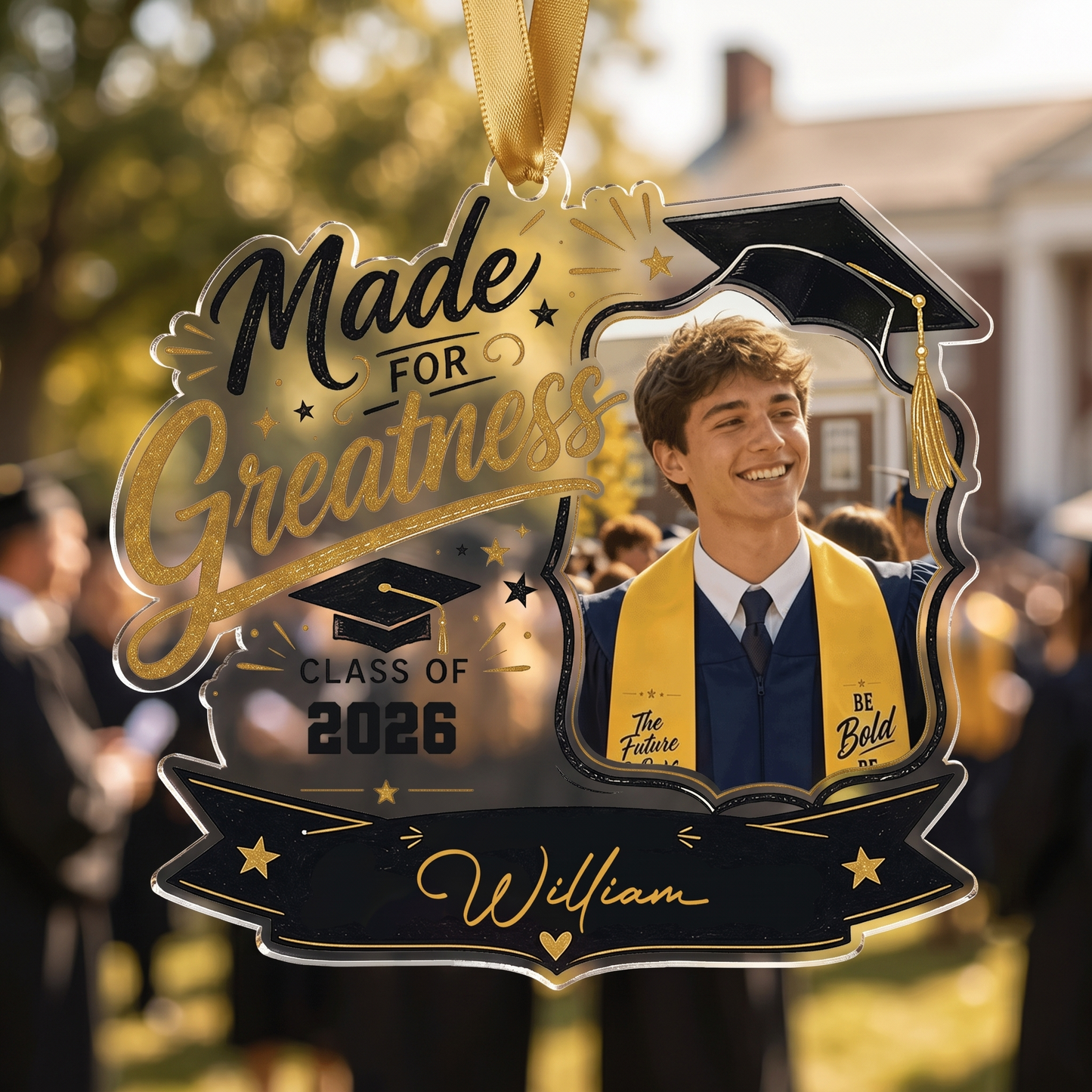 Made for Greatness Personalized Acrylic Ornament with Photo, Custom Name Graduation Gift