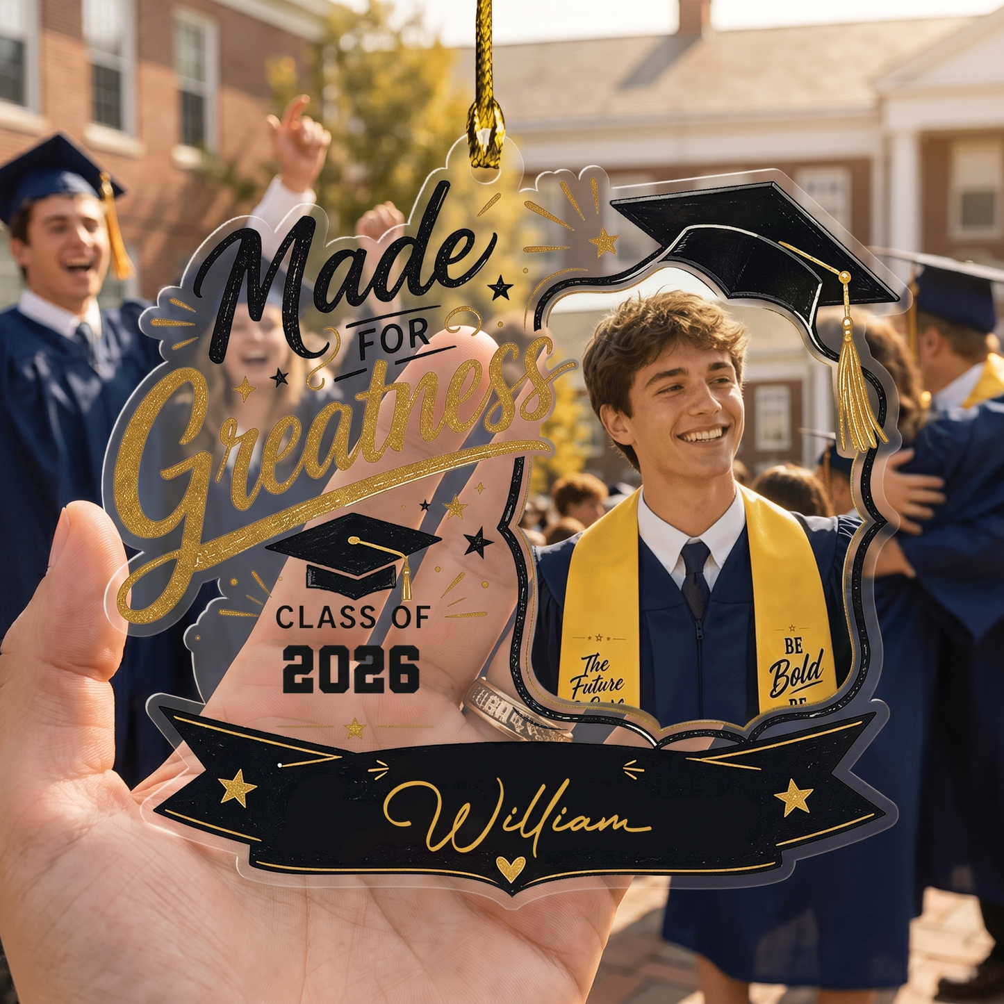 Made for Greatness Personalized Acrylic Ornament with Photo, Custom Name Graduation Gift