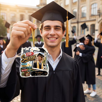 Next Stop: Success Personalized Acrylic Ornament with Photo, Custom Name Graduation Gift