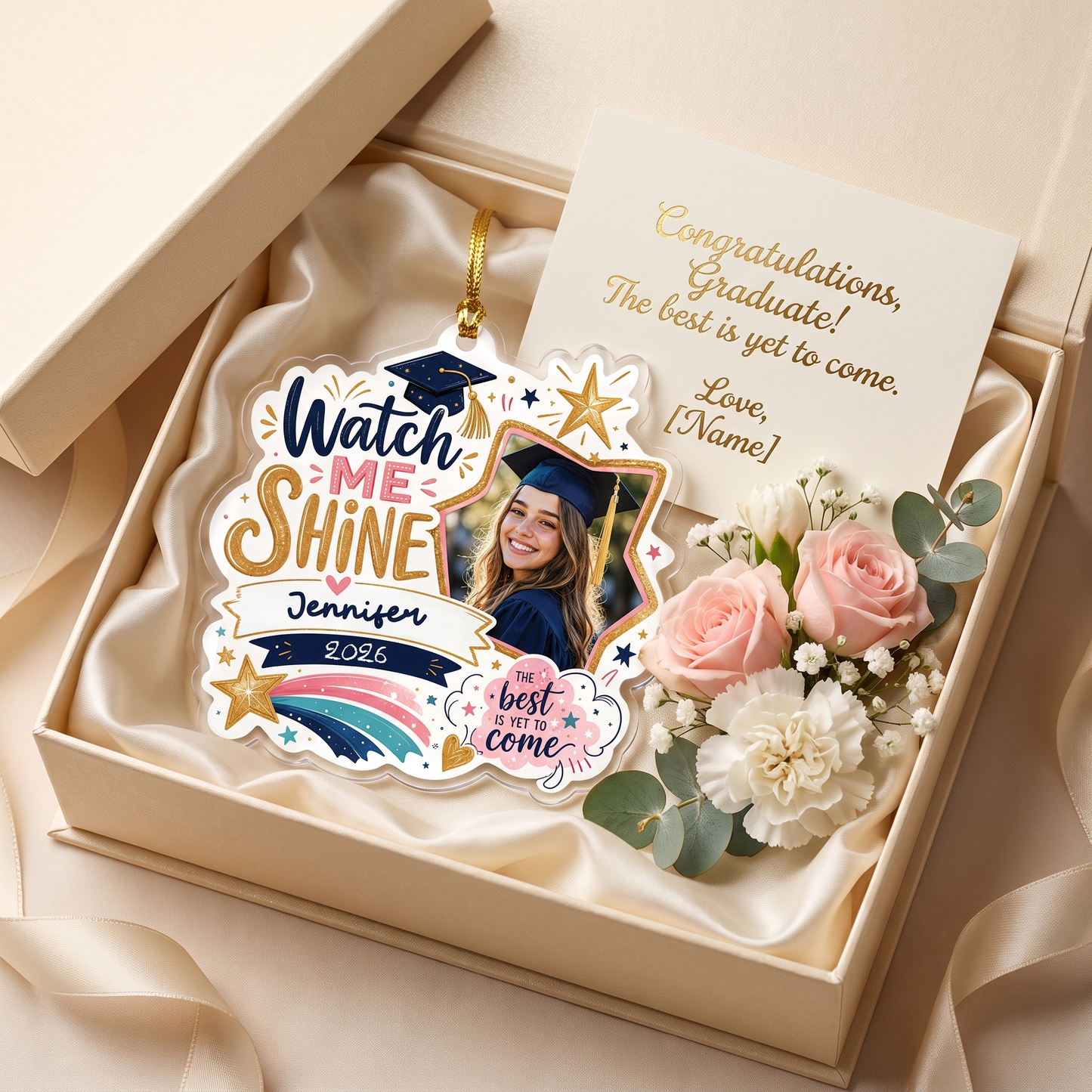 Watch Me Shine Custom Photo Acrylic Ornament, Personalized Graduation Gift with Name