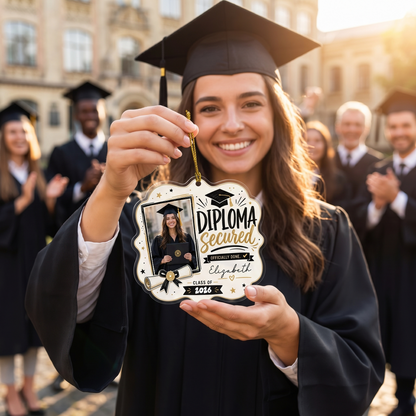 Diploma Secured Officially Done Personalized Acrylic Ornament with Photo, Custom Name Graduation Gift