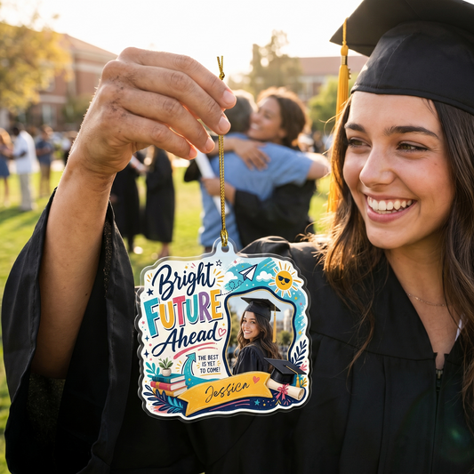 Bright Future Ahead Personalized Acrylic Ornament with Photo, Custom Name Graduation Gift
