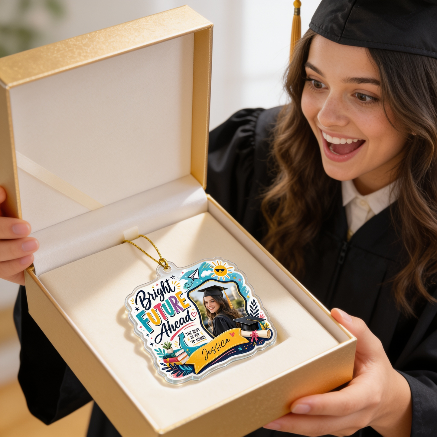 Bright Future Ahead Personalized Acrylic Ornament with Photo, Custom Name Graduation Gift