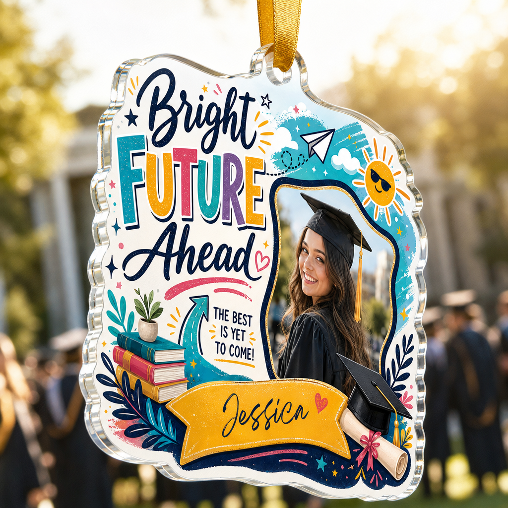 Bright Future Ahead Personalized Acrylic Ornament with Photo, Custom Name Graduation Gift