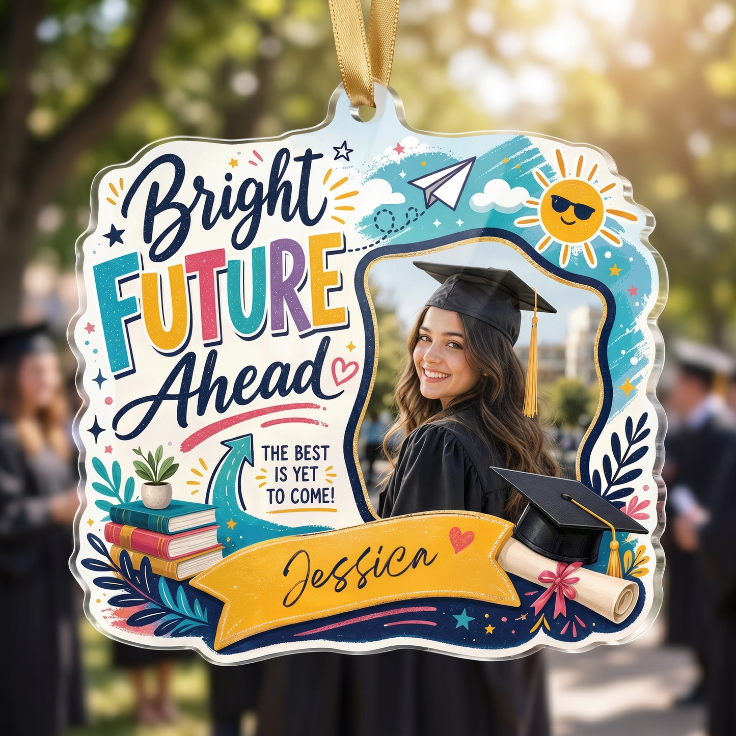 Bright Future Ahead Personalized Acrylic Ornament with Photo, Custom Name Graduation Gift