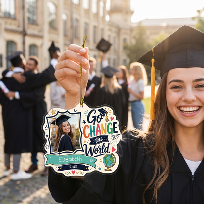 Go Change the World Custom Photo Acrylic Ornament, Personalized Graduation Gift with Name