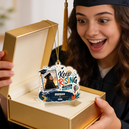 Keep Rising Personalized Acrylic Ornament with Photo, Custom Name Graduation Gift