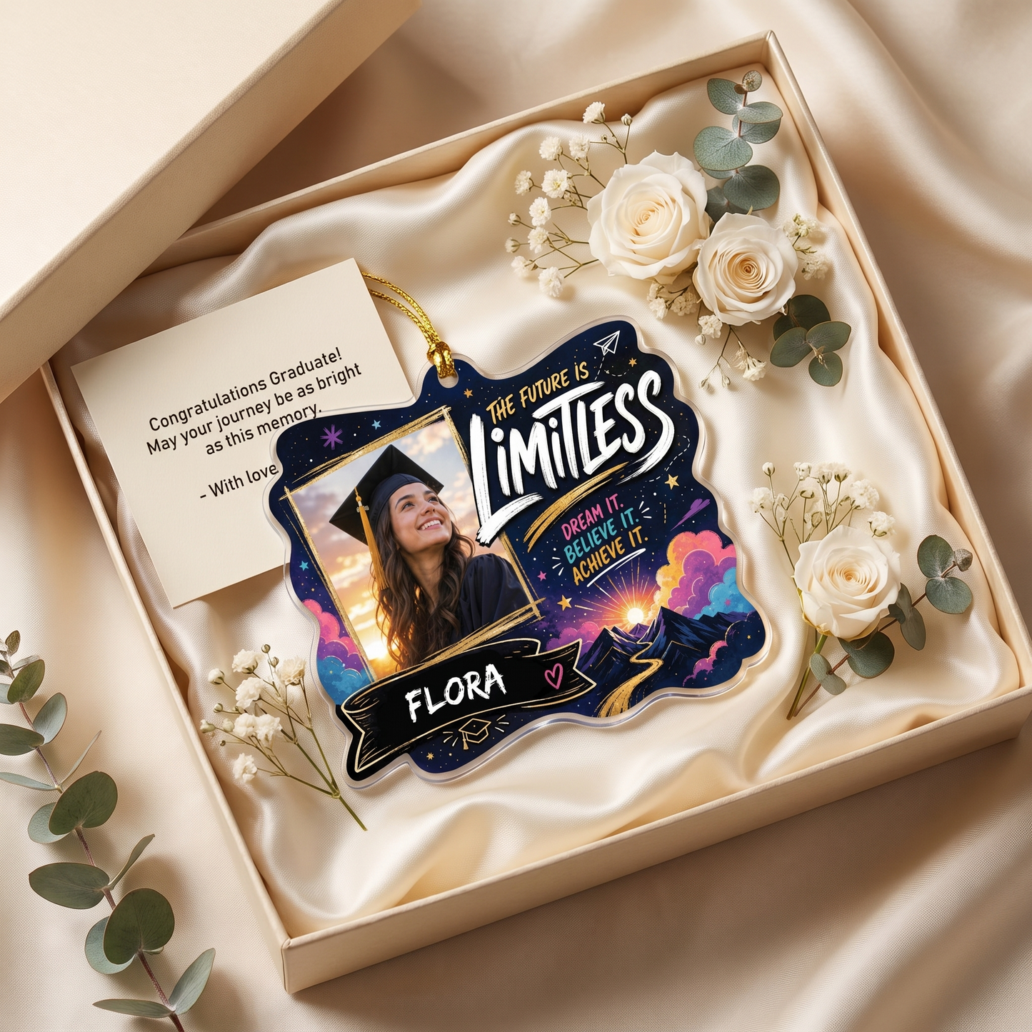 The Future Is Limitless Personalized Acrylic Ornament with Photo, Custom Name Graduation Gift