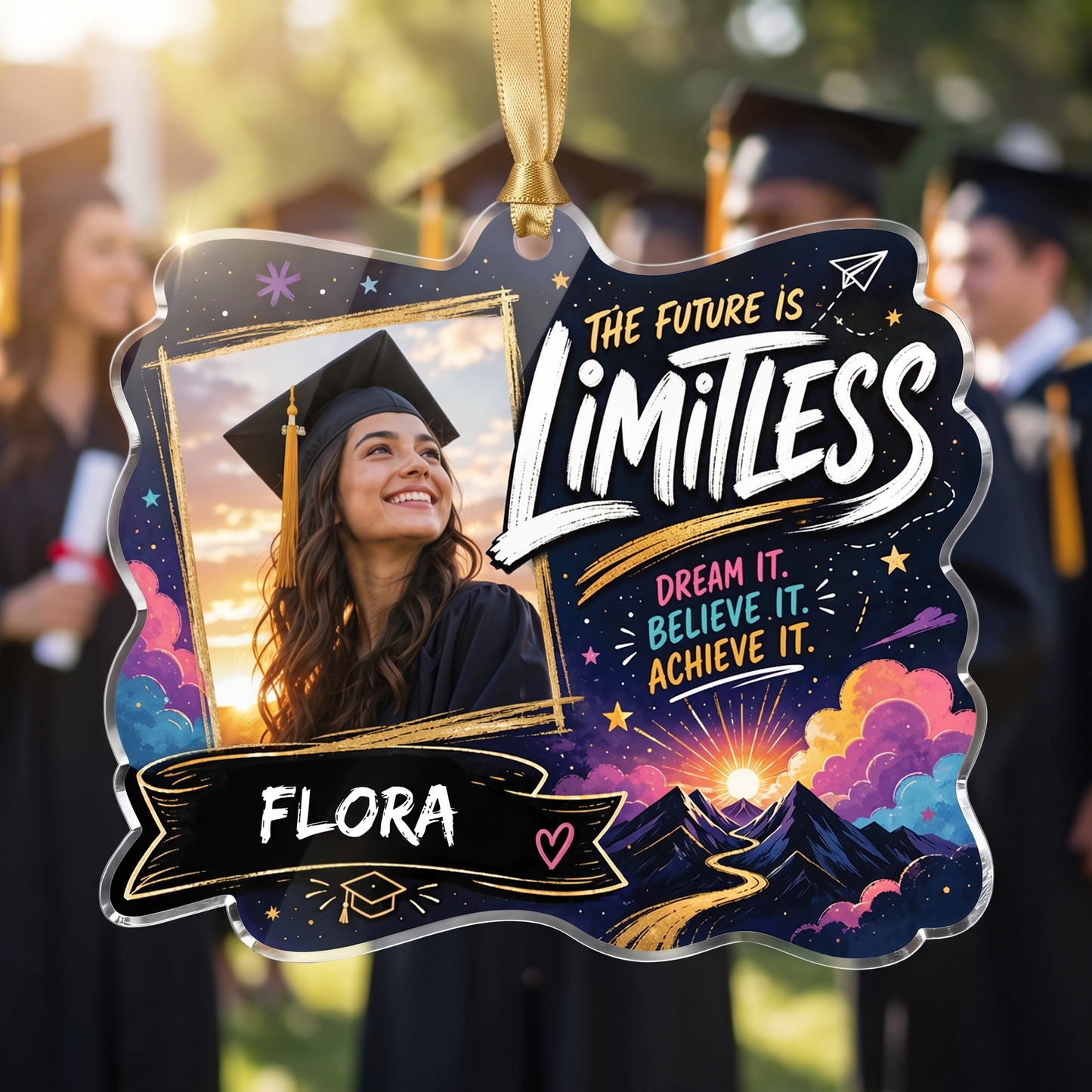 The Future Is Limitless Personalized Acrylic Ornament with Photo, Custom Name Graduation Gift