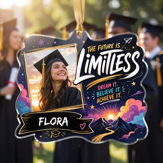 The Future Is Limitless Personalized Acrylic Ornament with Photo, Custom Name Graduation Gift