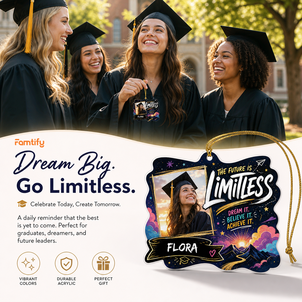 The Future Is Limitless Personalized Acrylic Ornament with Photo, Custom Name Graduation Gift