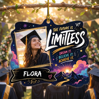 The Future Is Limitless Personalized Acrylic Ornament with Photo, Custom Name Graduation Gift