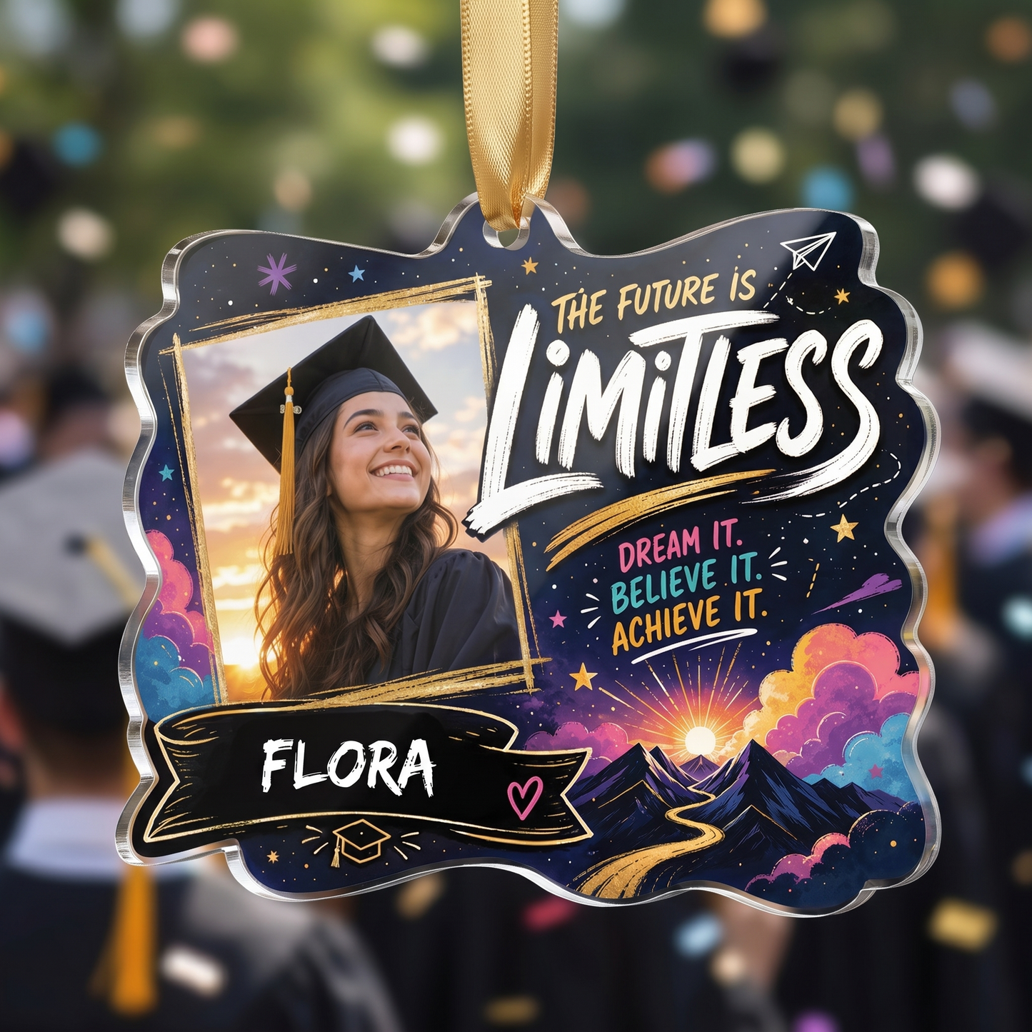 The Future Is Limitless Personalized Acrylic Ornament with Photo, Custom Name Graduation Gift
