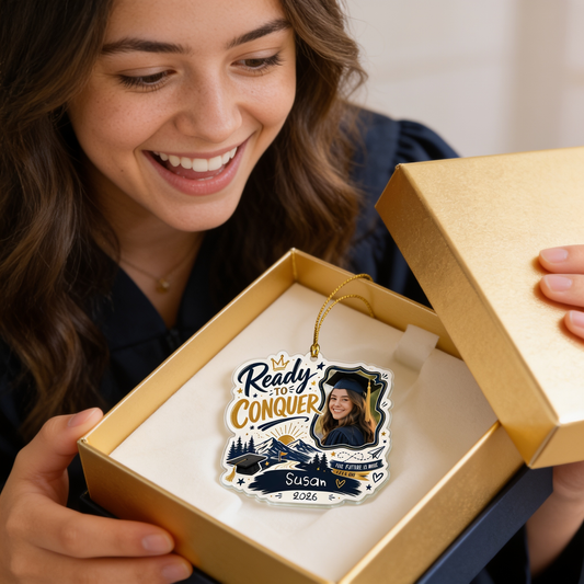 Ready to Conquer Personalized Acrylic Ornament with Photo, Custom Name Graduation Gift
