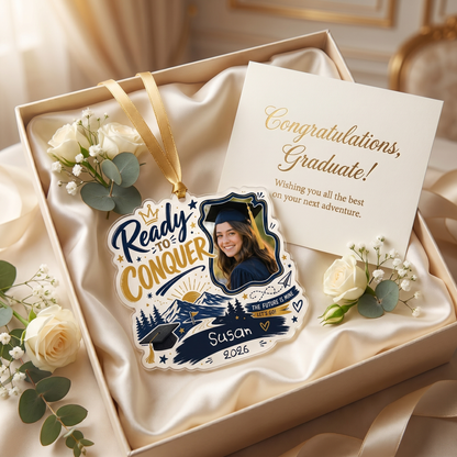 Ready to Conquer Personalized Acrylic Ornament with Photo, Custom Name Graduation Gift