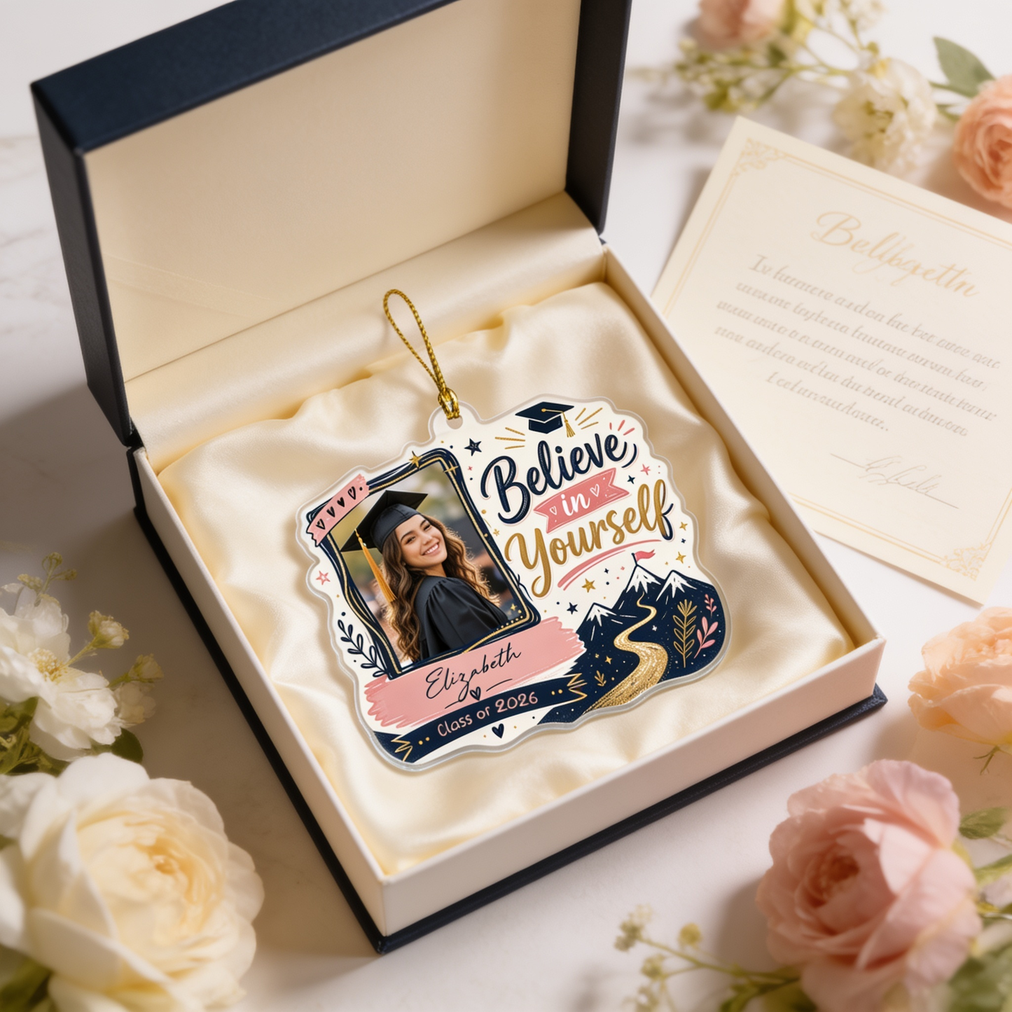 Believe in Yourself Personalized Acrylic Ornament with Photo, Custom Name Graduation Gift