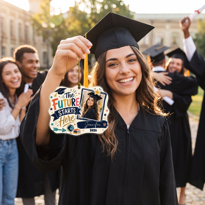 The Future Starts Here Personalized Acrylic Ornament with Photo, Custom Name Graduation Gift